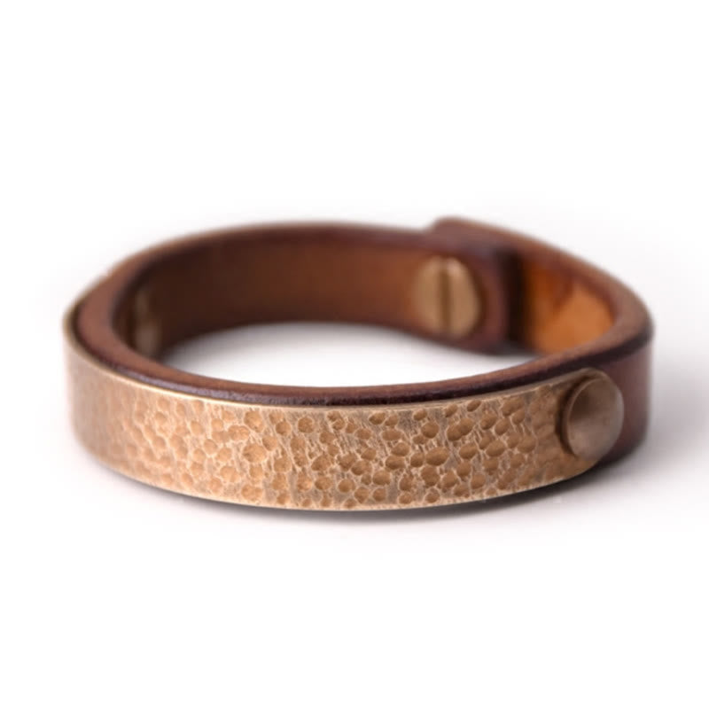 Vintage Handmade Texture Copper Brass Leather Wealth Bracelet Bangle