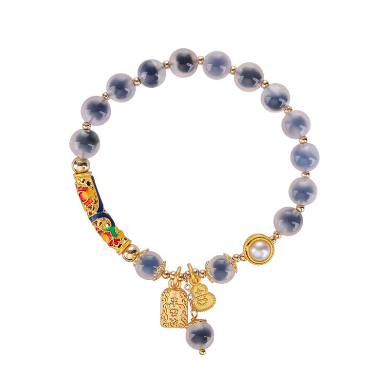 Natural Blue Candy Agate and Copper Amulet Beaded Strength Bracelet