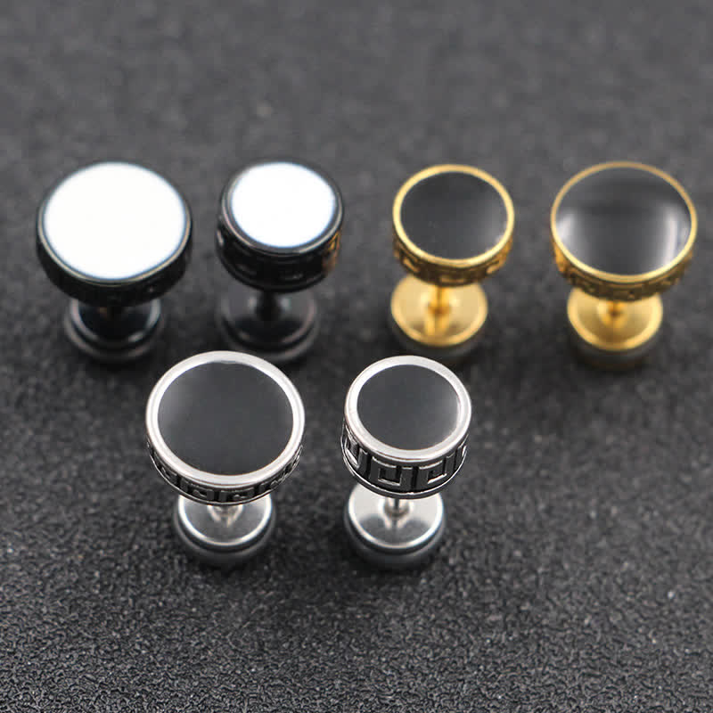 Cool Men Titanium Steel Balance Round Stud Earrings