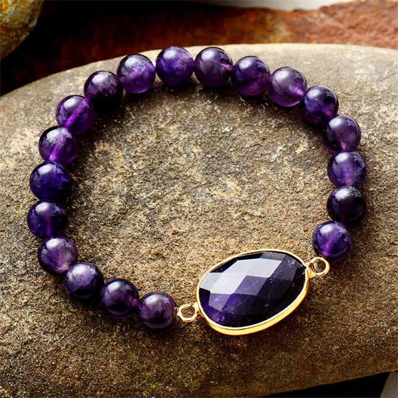 Natural Amethyst Crystal Marquise Pattern Bracelet