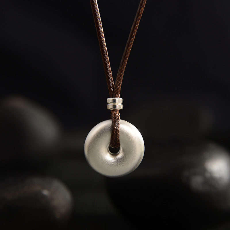 999 Sterling Silver Round Peace Buckle Protection Necklace Pendant