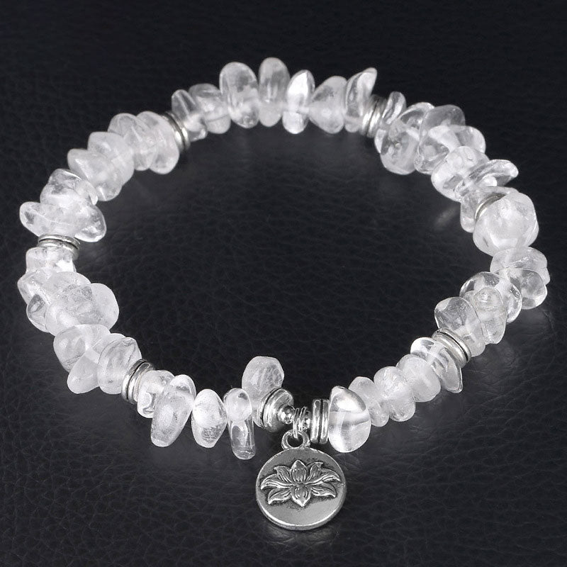 Natural White Crystal Lotus Healing Bracelet