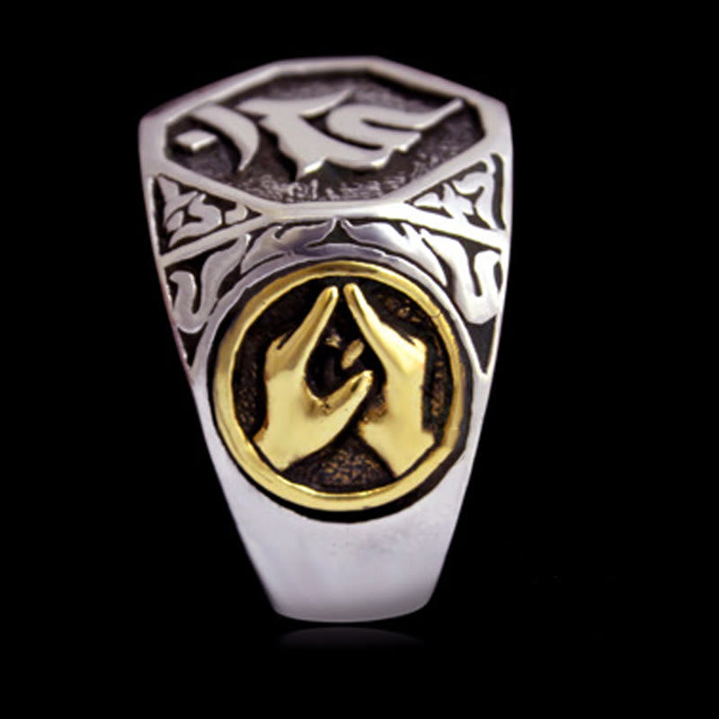 925 Sterling Silver Sanskrit Design Carved Protection Adjustable Ring