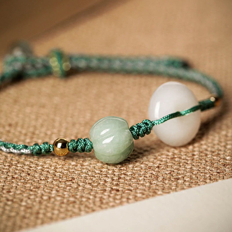 White Jade Peace Buckle Pumpkin Bead Luck Blessing Braided Bracelet