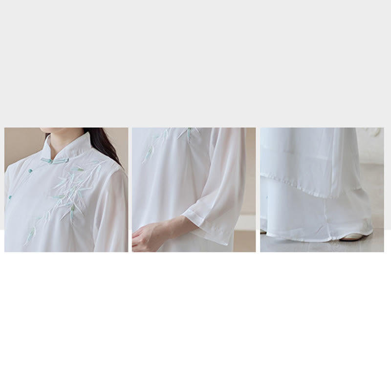 Bamboo Cheongsam Dress Midi Dress Wide Leg Pants Meditation Spiritual Zen Practice Clothing