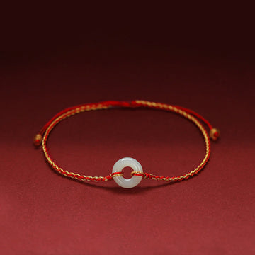 Round Peace Buckle Jade Luck Abundance Braided Bracelet Anklet