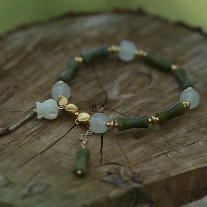 Green Bamboo Jade Lily of the Valley Wealth Bracelet