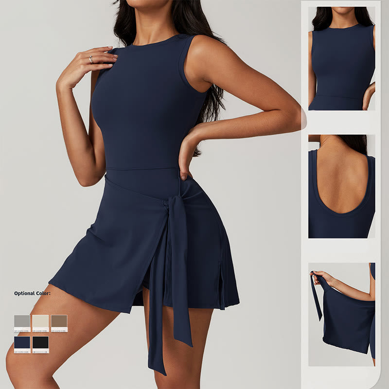 Solid Color Sports Tennis Yoga Lace-up Women Sports Dress