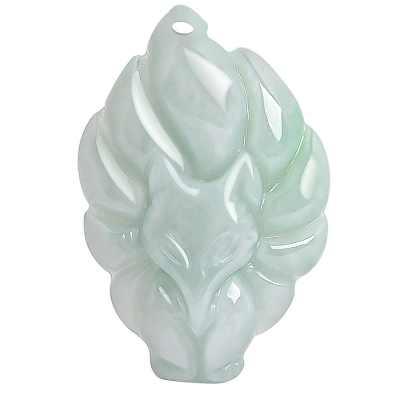 Natural Jade Nine Tailed Fox Luck Prosperity Necklace Pendant