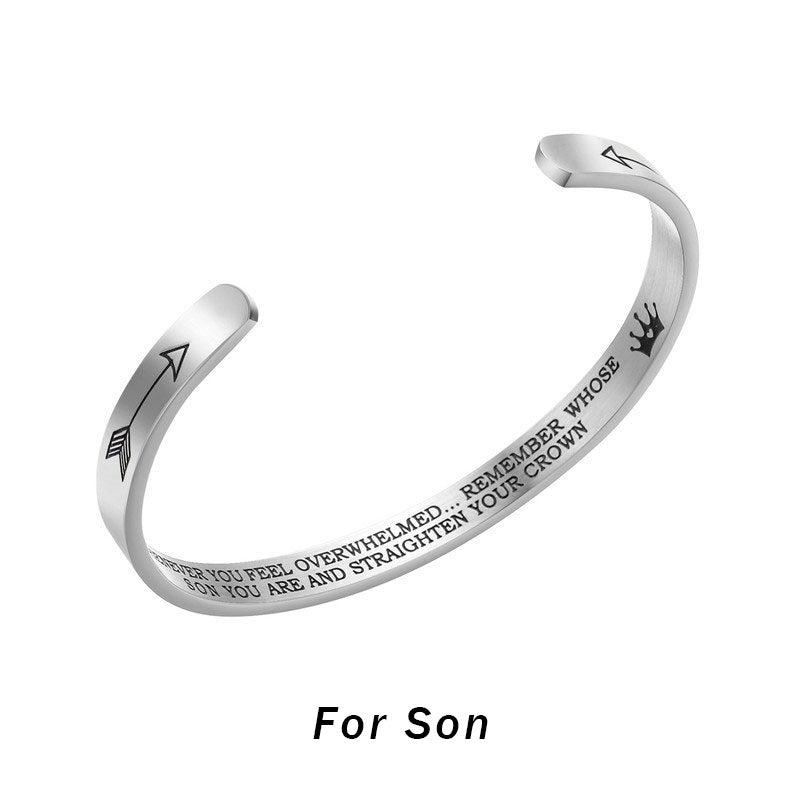 Inspirational Bracelets Personalized Gift for Her Him Engraved Mantra Cuff Bangle Crown Jewelry