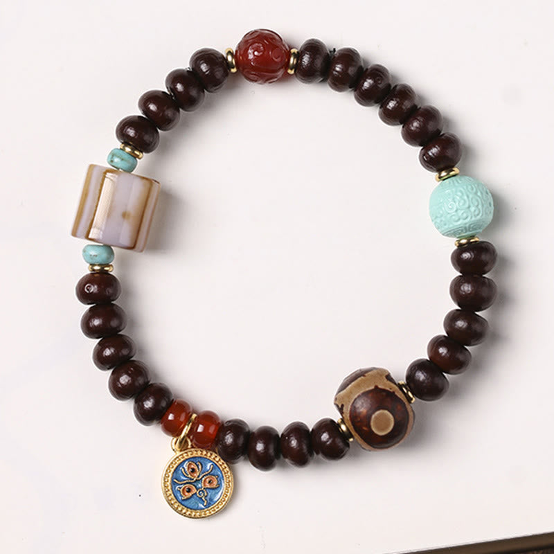 Natural Tibet Purple Bodhi Seed Dzi Bead God of Wealth Wisdom Bracelet