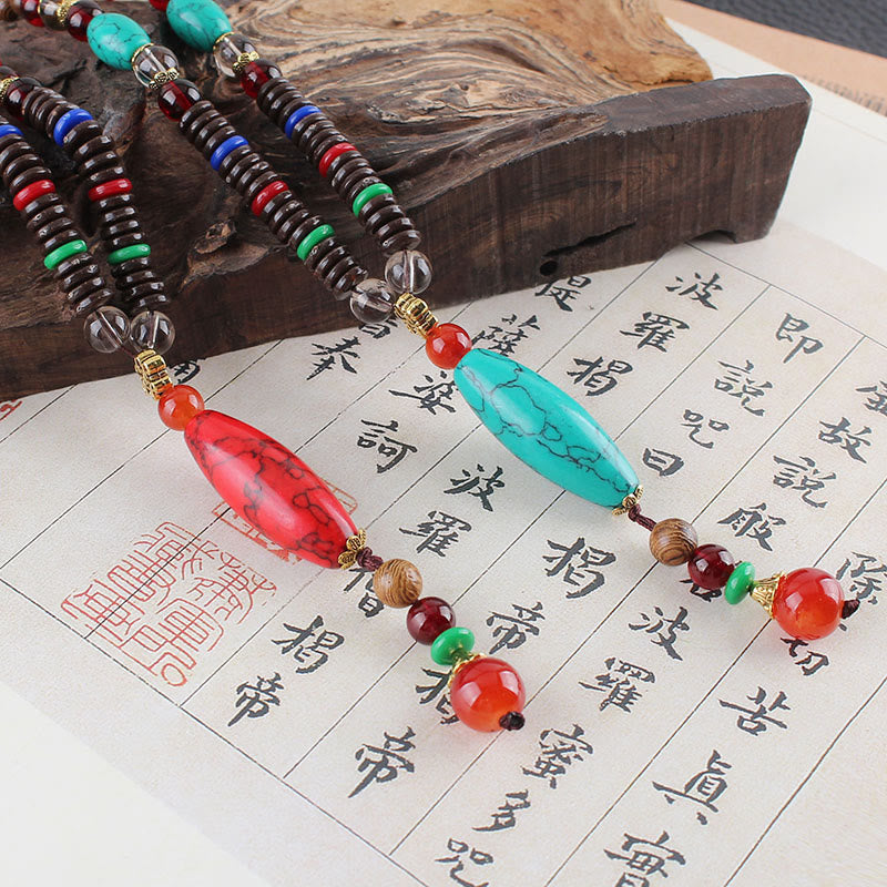 Wenge Wood Turquoise Stone Protection Calm Necklace Pendant
