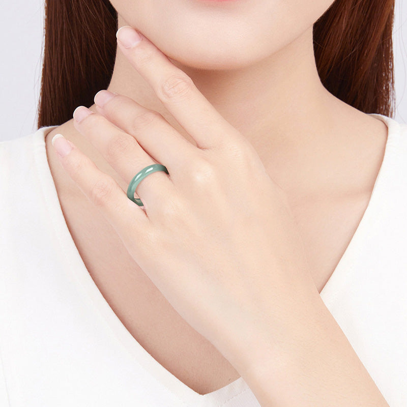 Hand-Polished Natural Jade Minimalist Band Ring