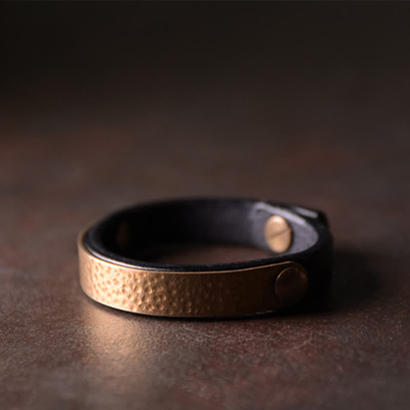Vintage Handmade Texture Copper Brass Leather Wealth Bracelet Bangle