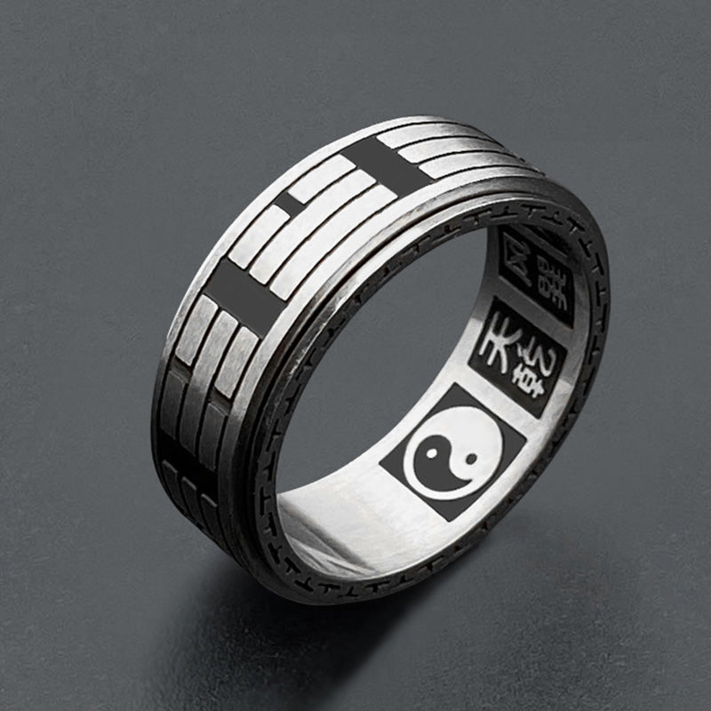 Rotatable Bagua Yin Yang Titanium Steel Balance Spinner Ring