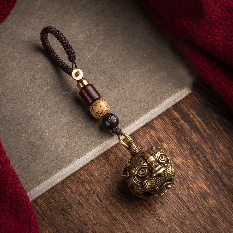 Handmade Brass and Copper Pixiu Energy Conductor Keychain