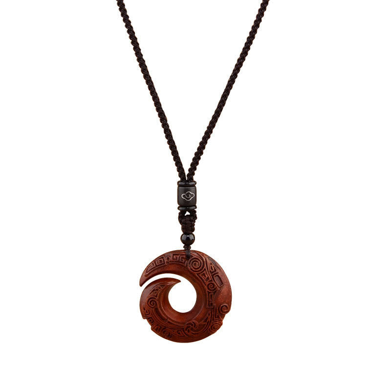 Small Leaf Red Sandalwood Ebony Wood One's Luck Improves Design Patern Protection Necklace Pendant
