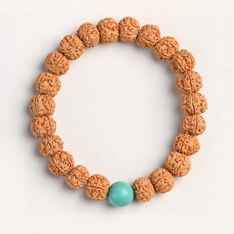 Tibetan Rudraksha & Bodhi Seed Bracelet with Hetian Jade and Gold Sheen Obsidian