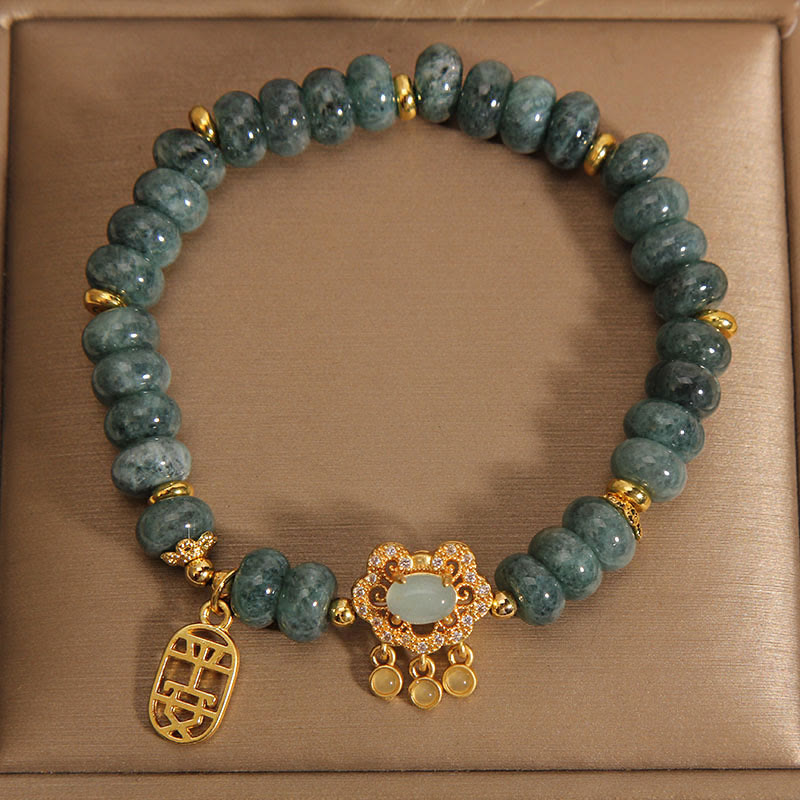 Natural Jade Chinese Lock Charm Peace Luck Abundance Bracelet
