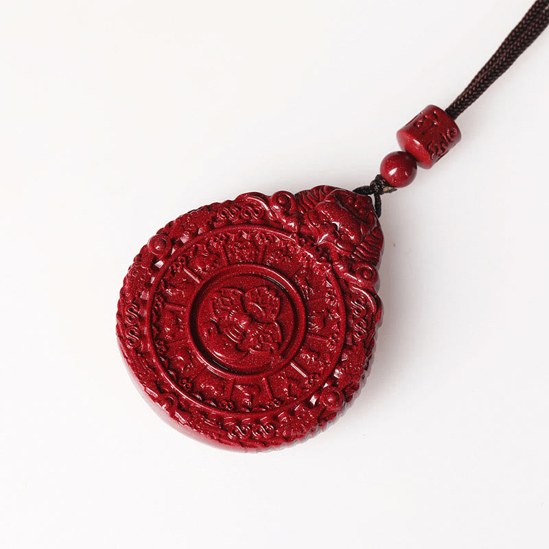 Chinese Zodiac Natural Cinnabar Bagua Amulet Keep Away Evil Spirits Necklace Pendant