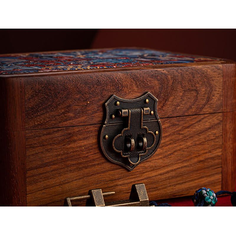 Retro Handmade Floral Rosewood Lockable Jewelry Storage Box & Keepsake Organizer