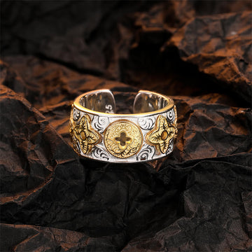 925 Sterling Silver Vintage Tang Dynasty Flower Design Luck Ring