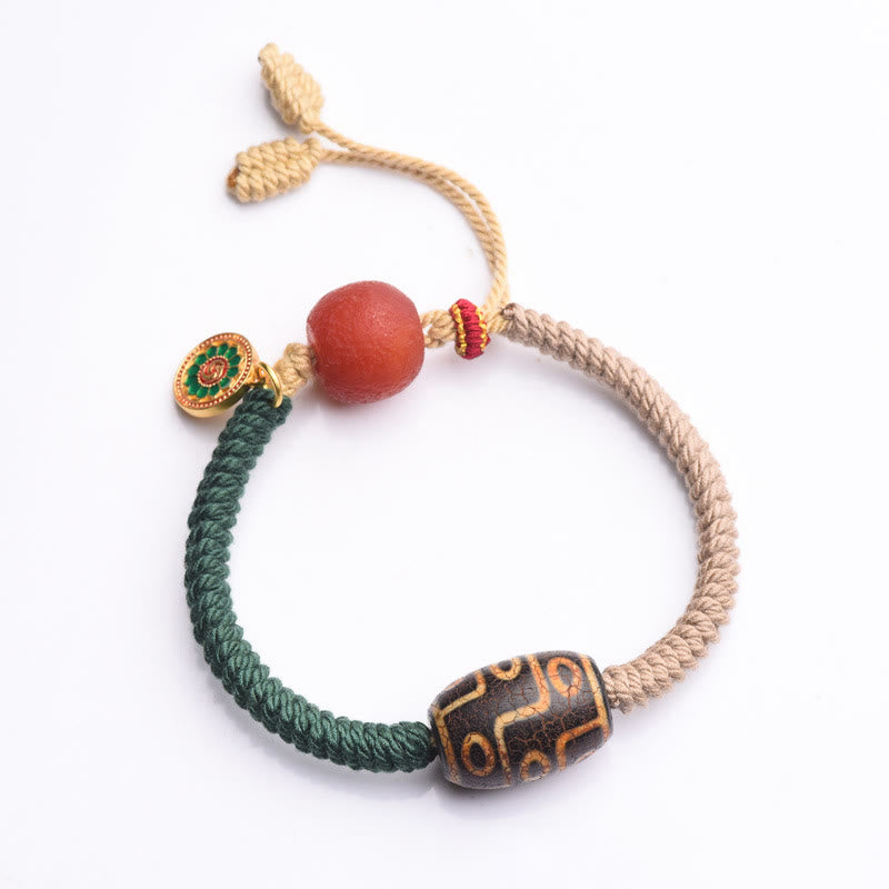 Handmade Tibetan Nine-Eye Dzi Bead Wealth Rope Bracelet