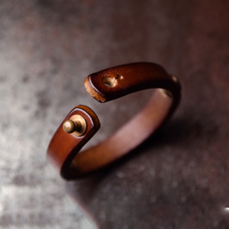 Vintage Handmade Texture Copper Brass Leather Wealth Bracelet Bangle