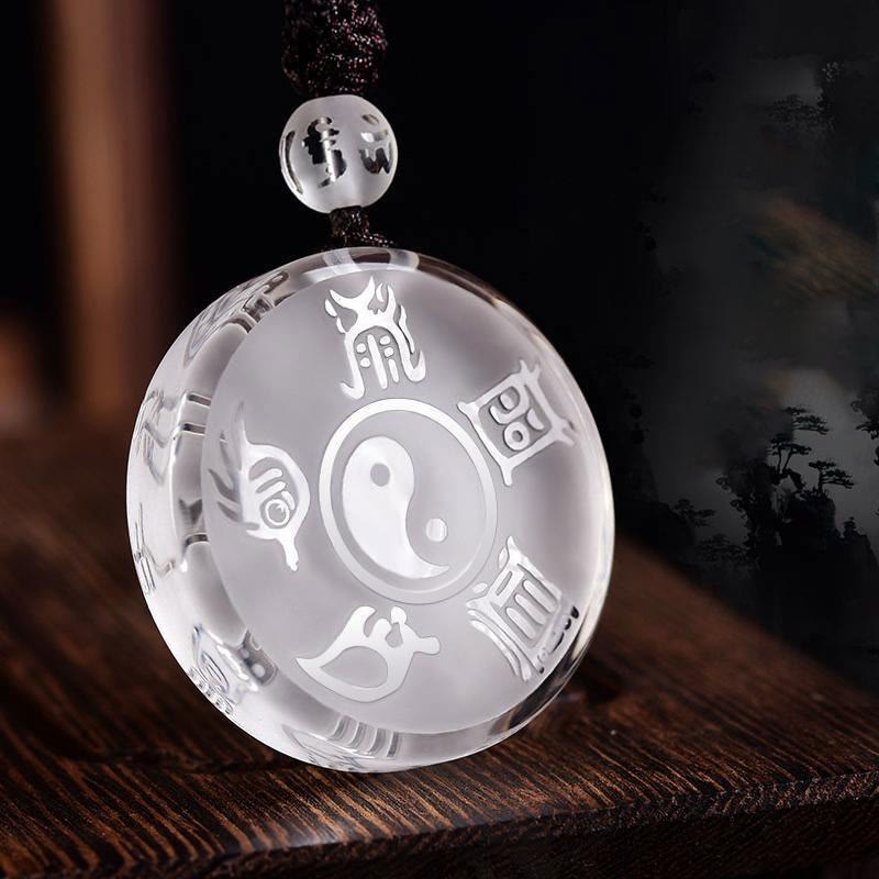 Taoism Five Sacred Mountains Yin Yang Symbol Liuli Crystal Balance Necklace Pendant Key Chain