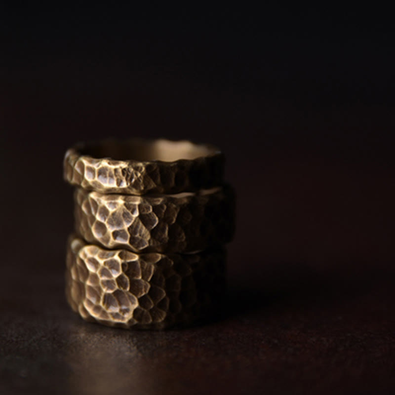 Handcrafted Tibetan Bump Texture Adjustable Copper Brass Ring for Men & Women