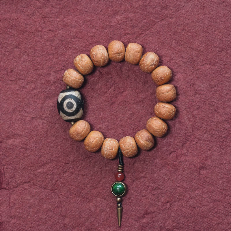 Tibet Bodhi Seed, Dzi Bead & Jade Wrist Mala with Copper Accents – Serenity Anchor