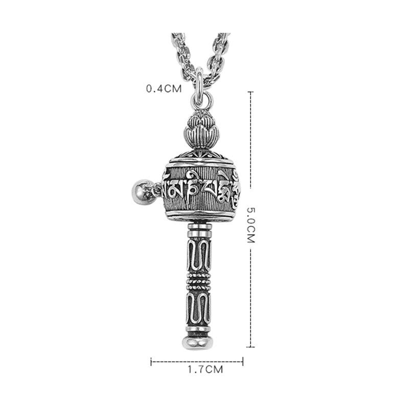 Tibetan Om Mani Padme Hum Prayer Wheel Lotus Wisdom Rotatable Necklace Pendant