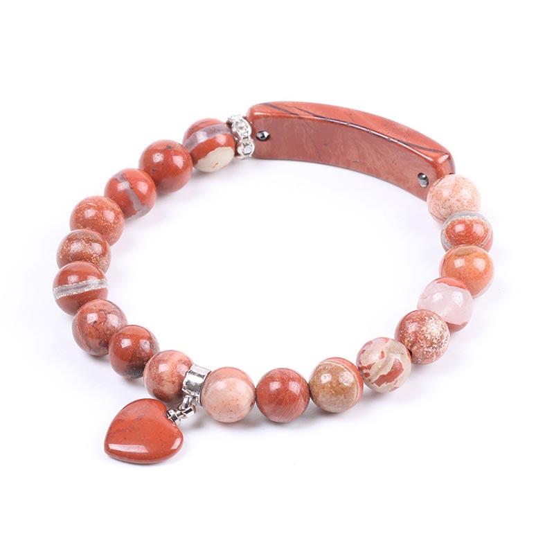 Natural Gemstone Heart Focal Beaded Bracelet for Emotional Balance