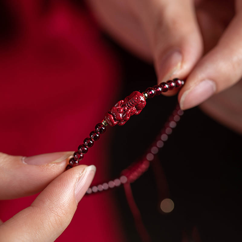 Garnet Cinnabar PiXiu Blessing Calm String Bracelet