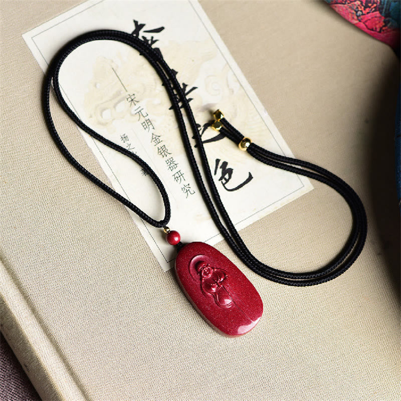 Laughing Buddha Yin Yang Chinese Zodiac Gourd Natural Cinnabar Blessing Necklace Pendant
