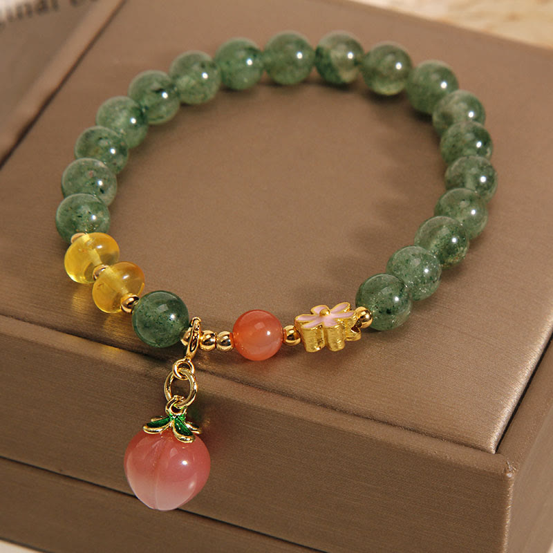 Natural Green Strawberry Quartz Love Peach Charm Bracelet