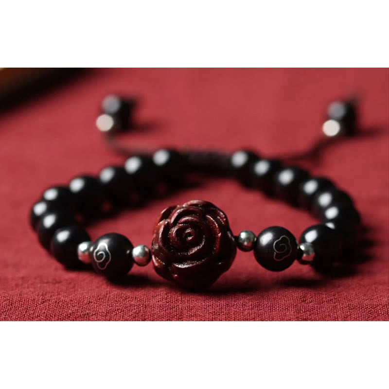 Handmade 8mm Small Leaf Red Sandalwood Beaded Unisex Bracelet