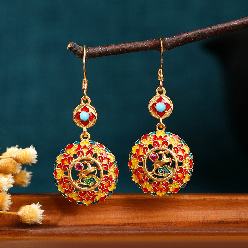24K Gold Plated Sterling Silver Dunhuang Elk Copper Balance Drop Earrings