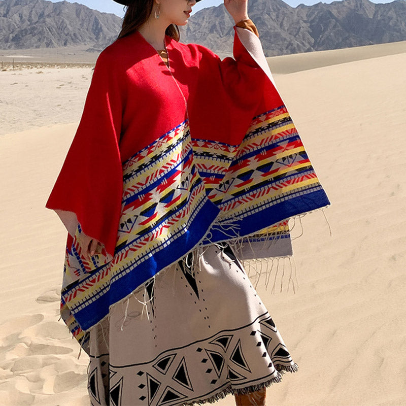 Tibetan Shawl Colorful Geometry Winter Cozy Travel Scarf Wrap
