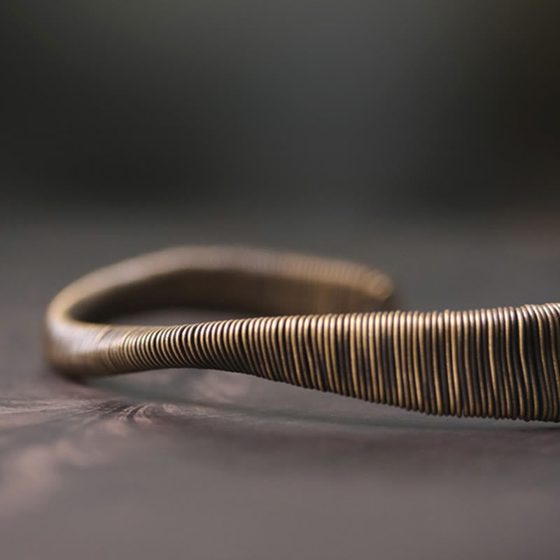 Simple Design Wrapped Brass Copper Luck Wealth Adjustable Cuff Bracelet