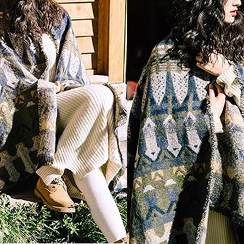 Tibetan Shawl Classic Geometry Pattern Winter Cozy Travel Scarf Wrap