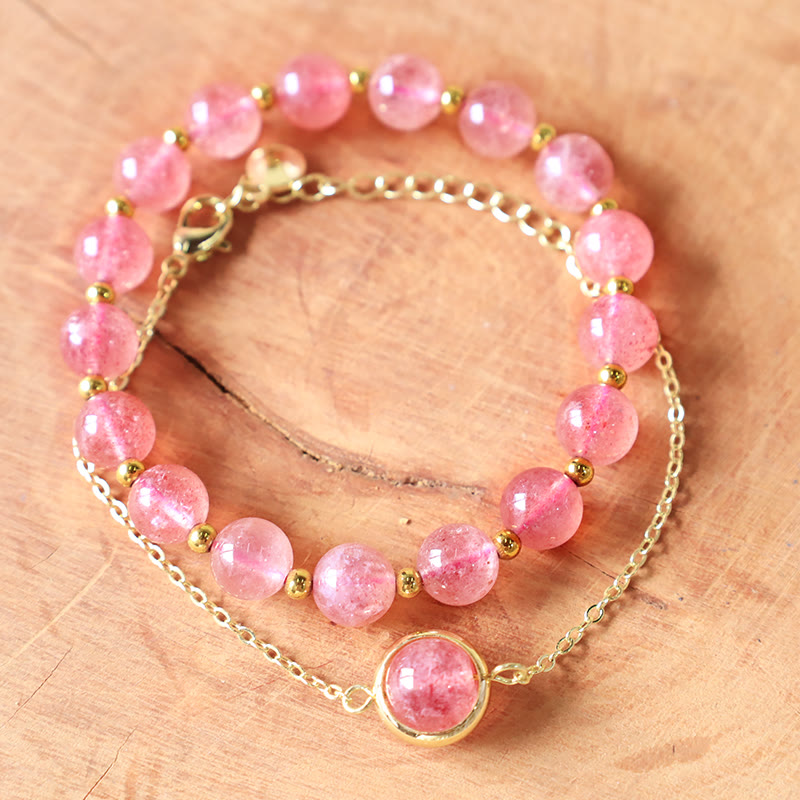 Sun Stone Strawberry Quartz Crystal Positive Bracelet