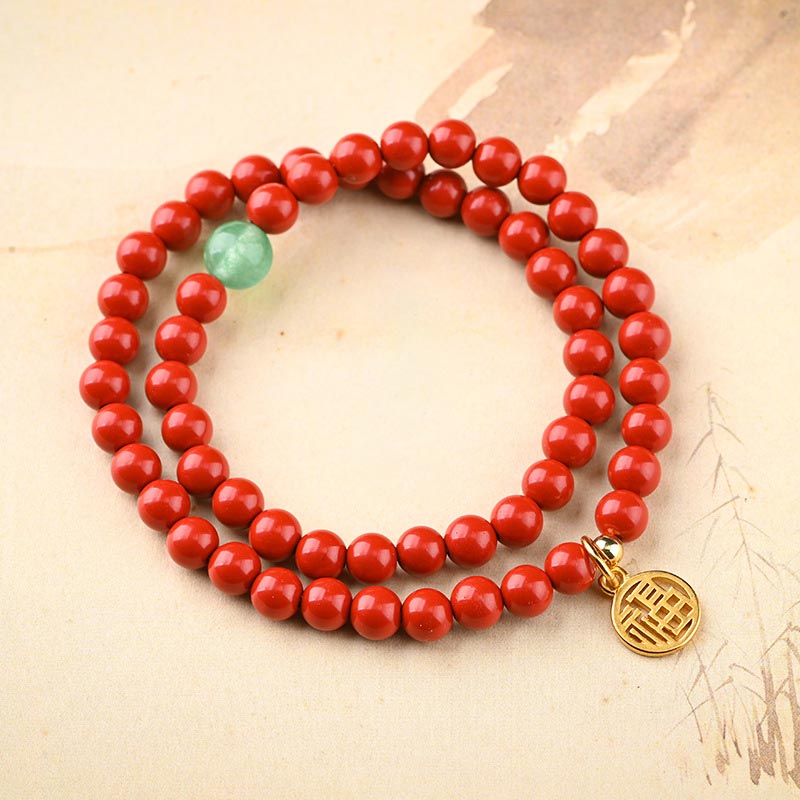 Tibetan Cinnabar Green Aventurine Luck Bracelet Necklace