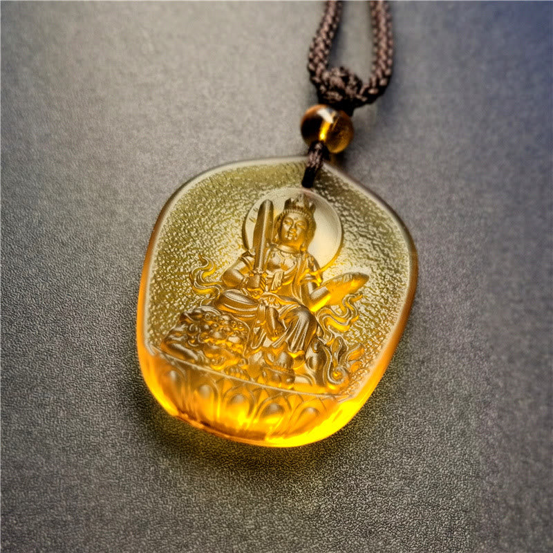 Chinese Zodiac Natal Buddha Blessing Liuli Crystal Compassion Necklace Pendant