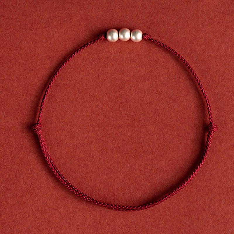 925 Sterling Silver Three Beads Protection String Bracelet Anklet