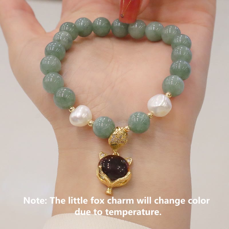 Jade Pearl Color-Changing Fox Charm Luck Bracelet