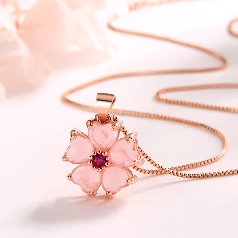 Pink Crystal Love Heart Flower Soothing Necklace Pendant