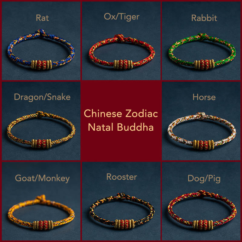 Tibet Handmade Chinese Zodiac Natal Buddha Luck Strength Braided String Bracelet