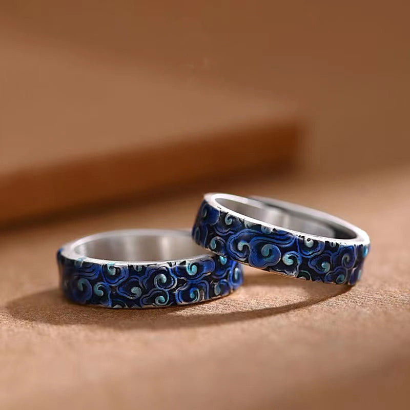 Blue Auspicious Clouds Design Healing Copper Adjustable Ring