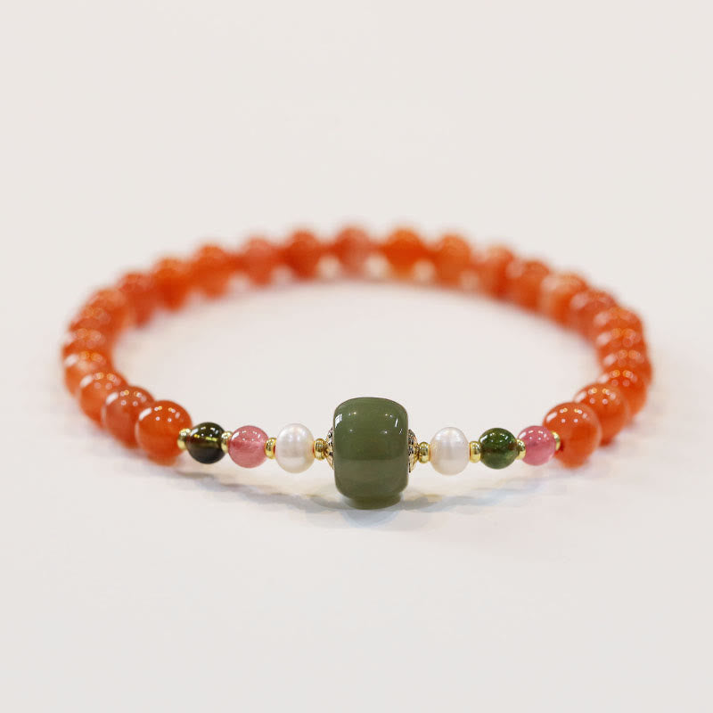 Natural Red Agate Hetian Jade Bead Confidence Calm Bracelet